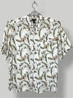 Hawaiian Beach Aloha Shirt Cocktail Print by Knightsbridge Cream Green Men XL